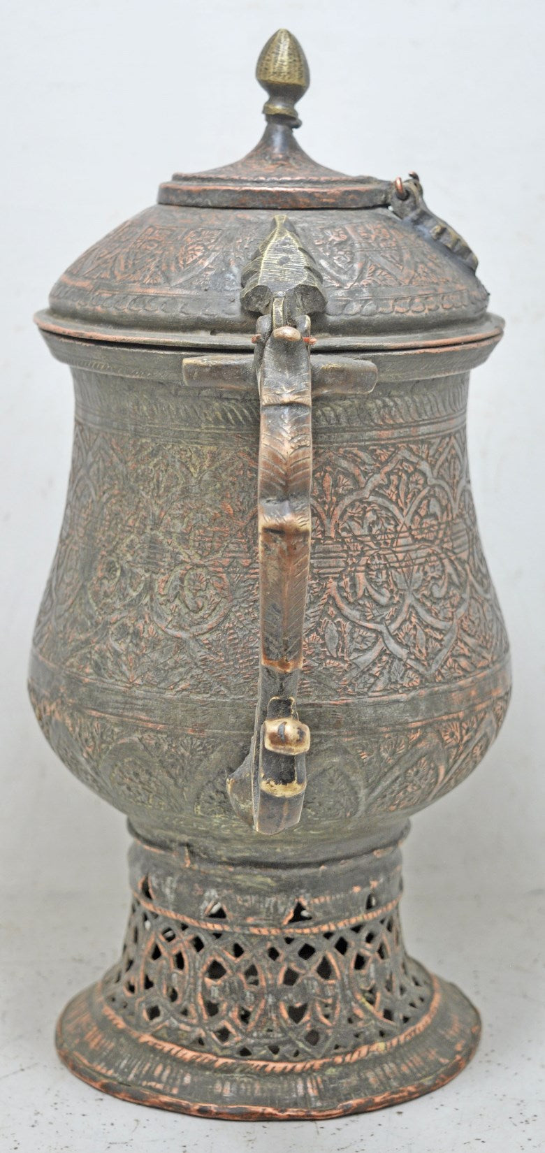 Antique Copper Large Size Kashmiri Tea Pot Kettle Original Old Very Fine Engraved