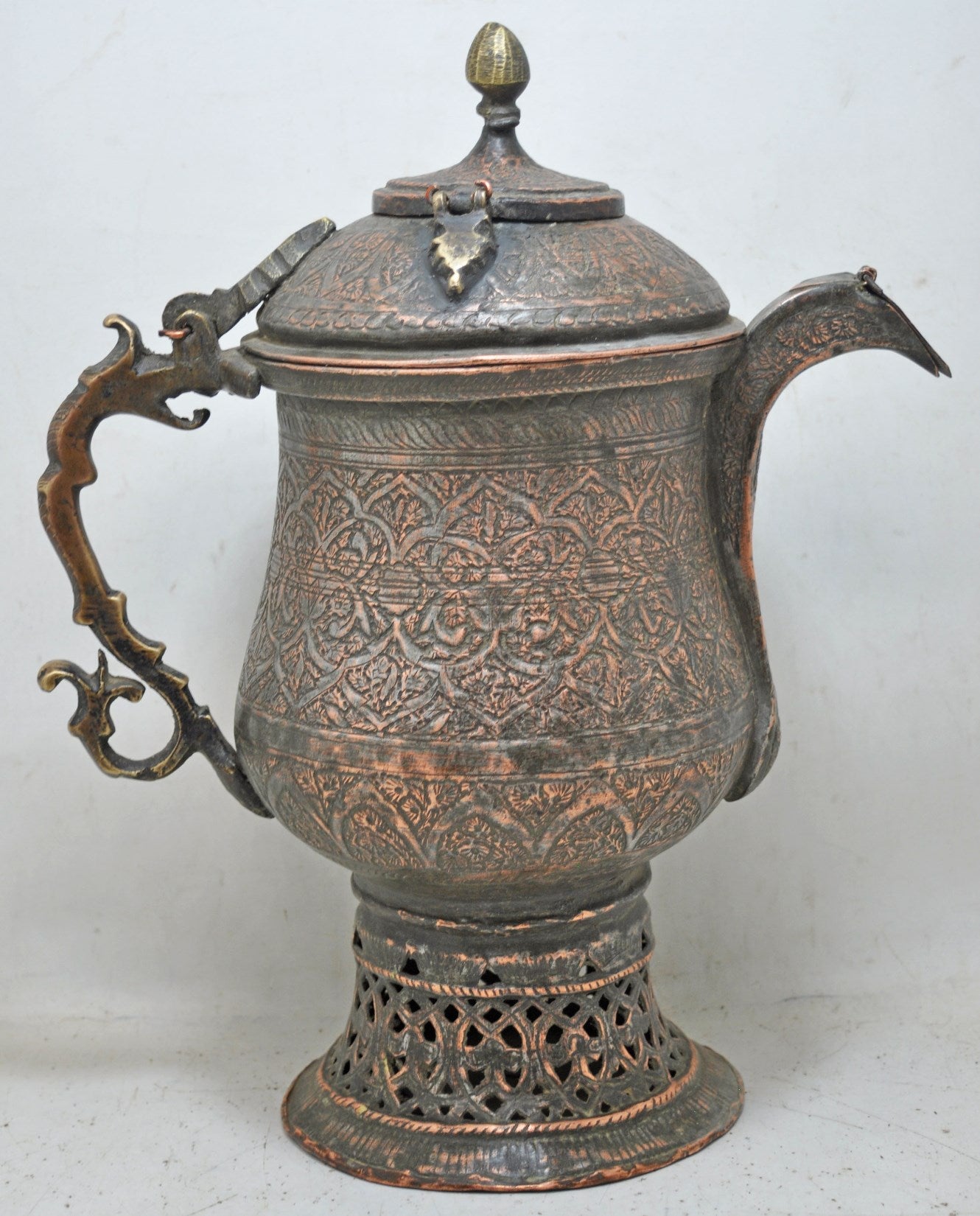 Antique Copper Large Size Kashmiri Tea Pot Kettle Original Old Very Fine Engraved