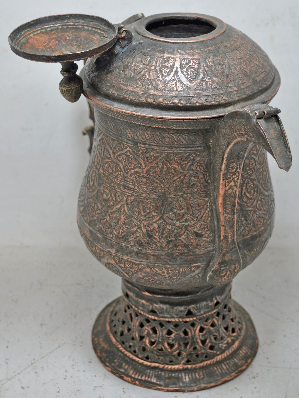 Antique Copper Large Size Kashmiri Tea Pot Kettle Original Old Very Fine Engraved