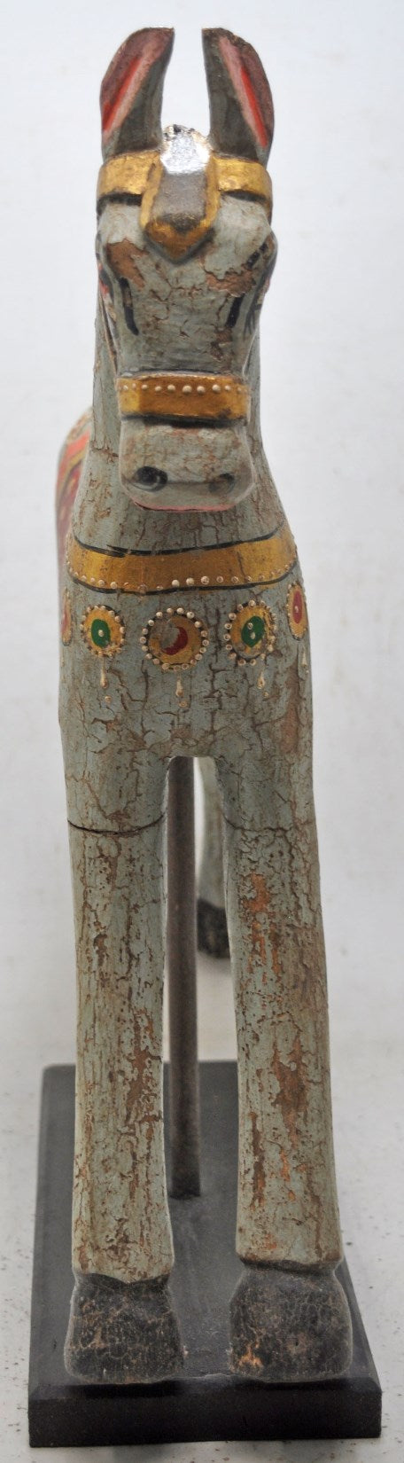 Hand Carved Wooden Horse Figurine on Stand Fine Rustic Painted