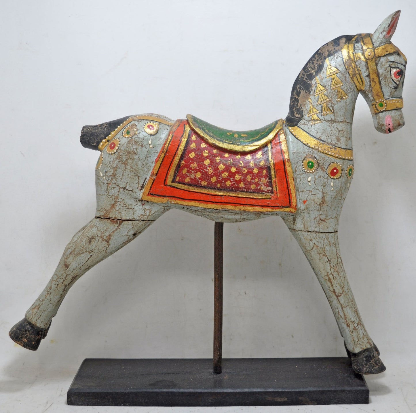 Hand Carved Wooden Horse Figurine on Stand Fine Rustic Painted