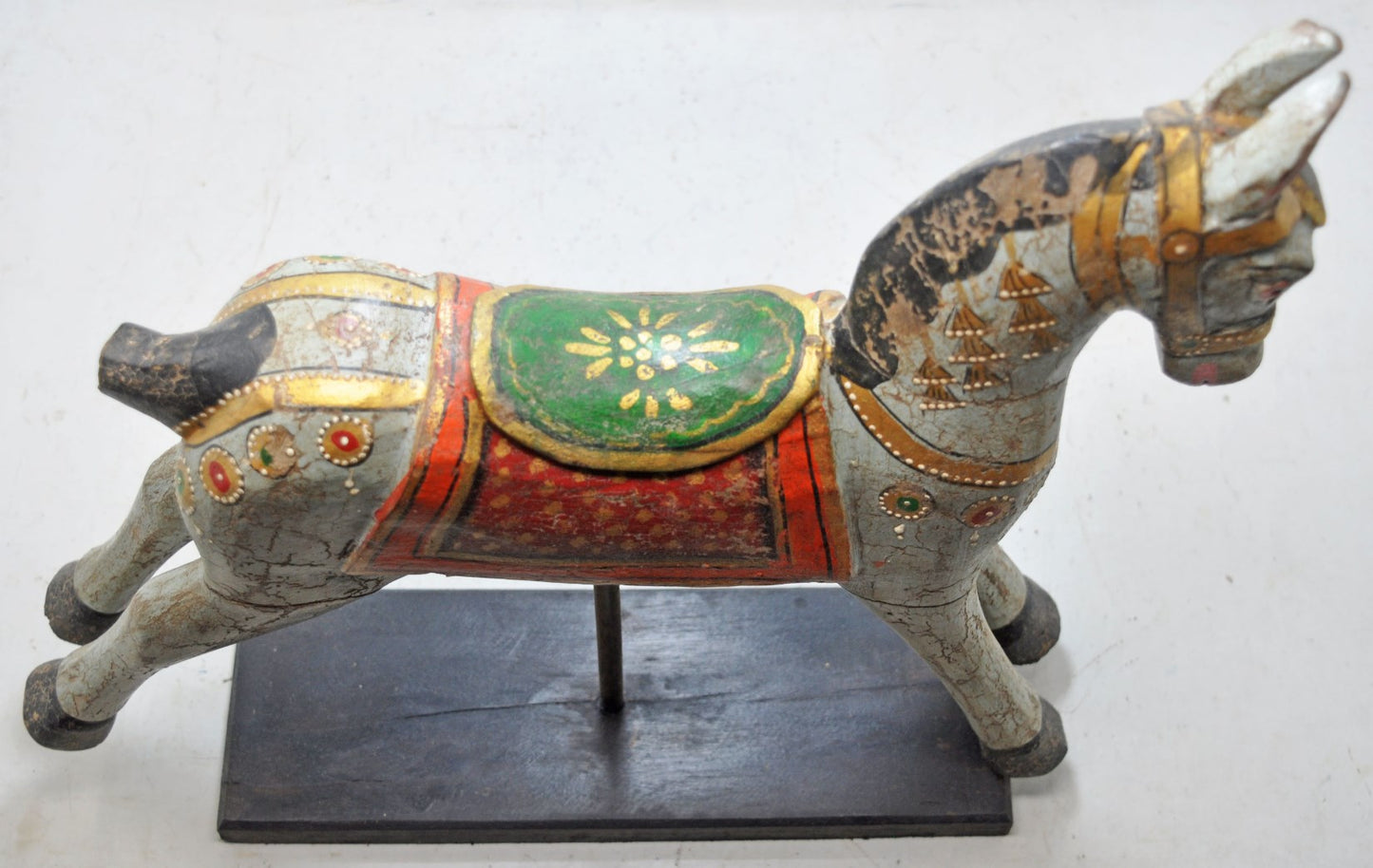 Hand Carved Wooden Horse Figurine on Stand Fine Rustic Painted