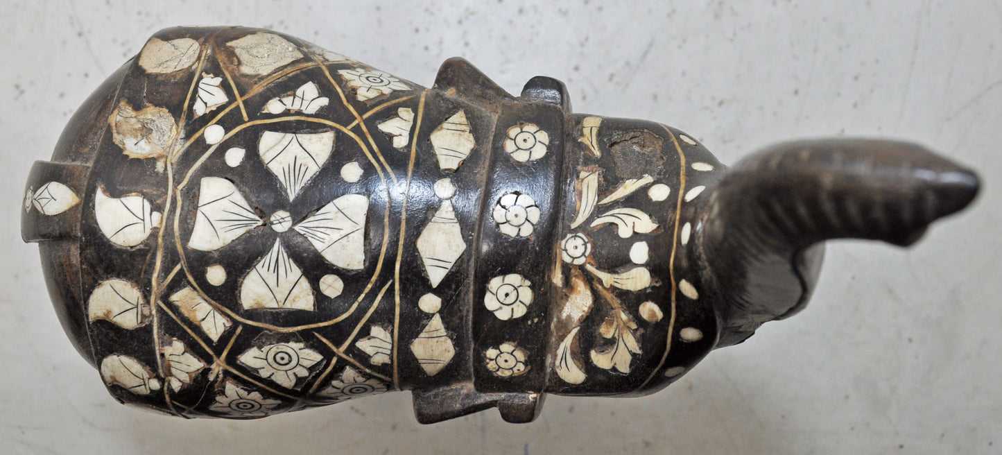 Antique Wooden Elephant Figurine Original Old Hand Carved Very Fine Inlay Work