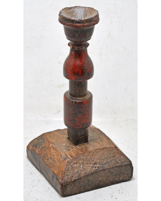 Antique Wooden Candle Holder Stand Original Old Hand Carved