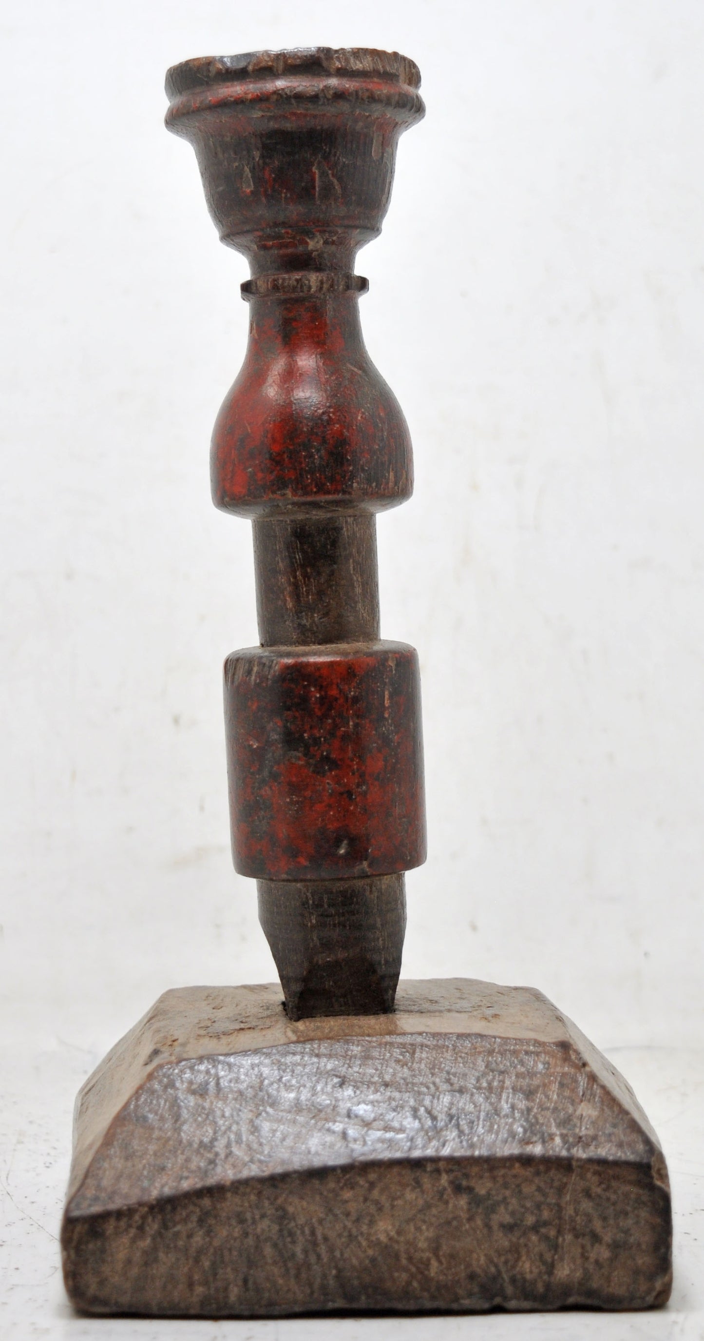 Antique Wooden Candle Holder Stand Original Old Hand Carved
