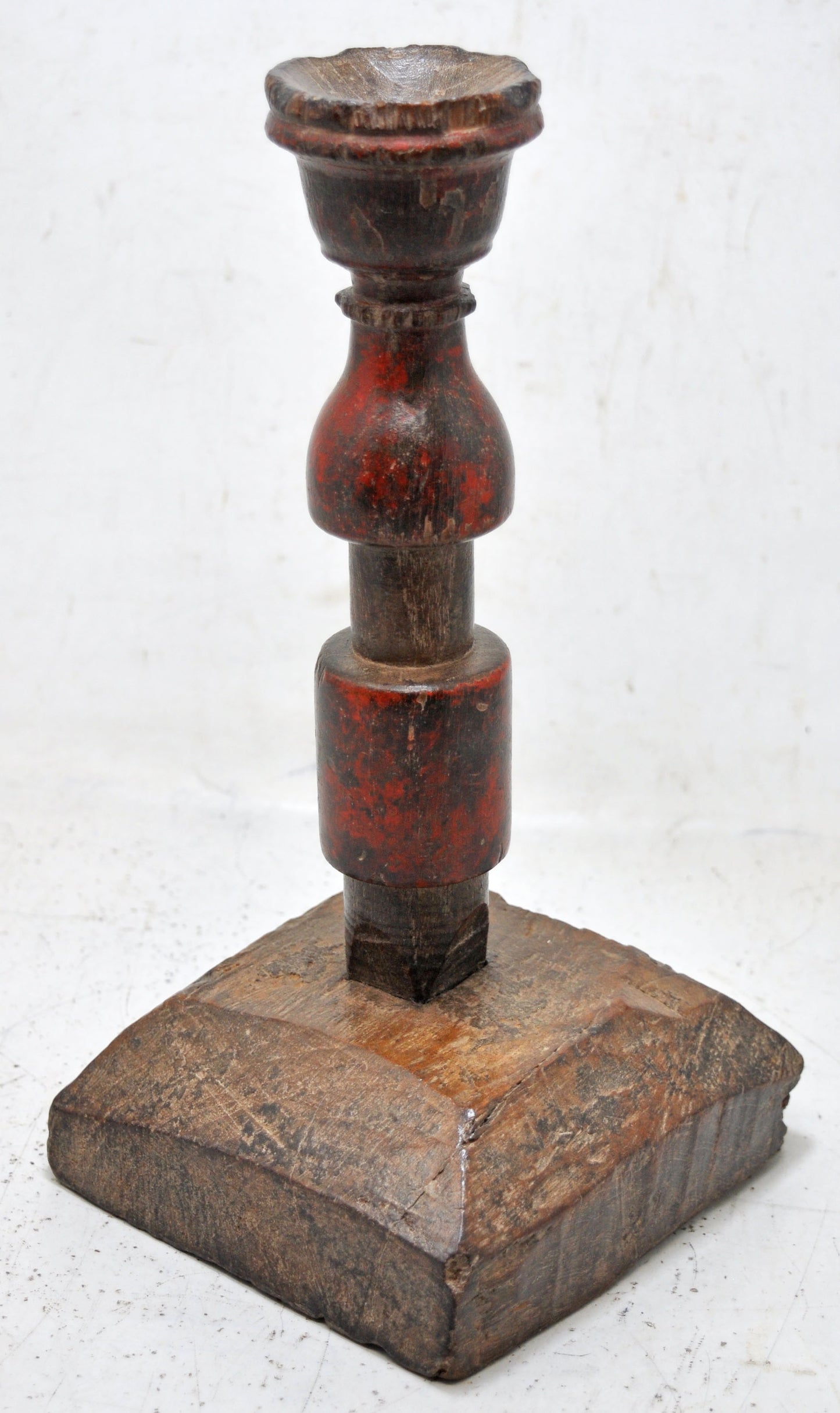 Antique Wooden Candle Holder Stand Original Old Hand Carved
