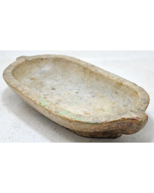 Antique Sand Stone Oval Kharal Bowl Original Old Hand Carved