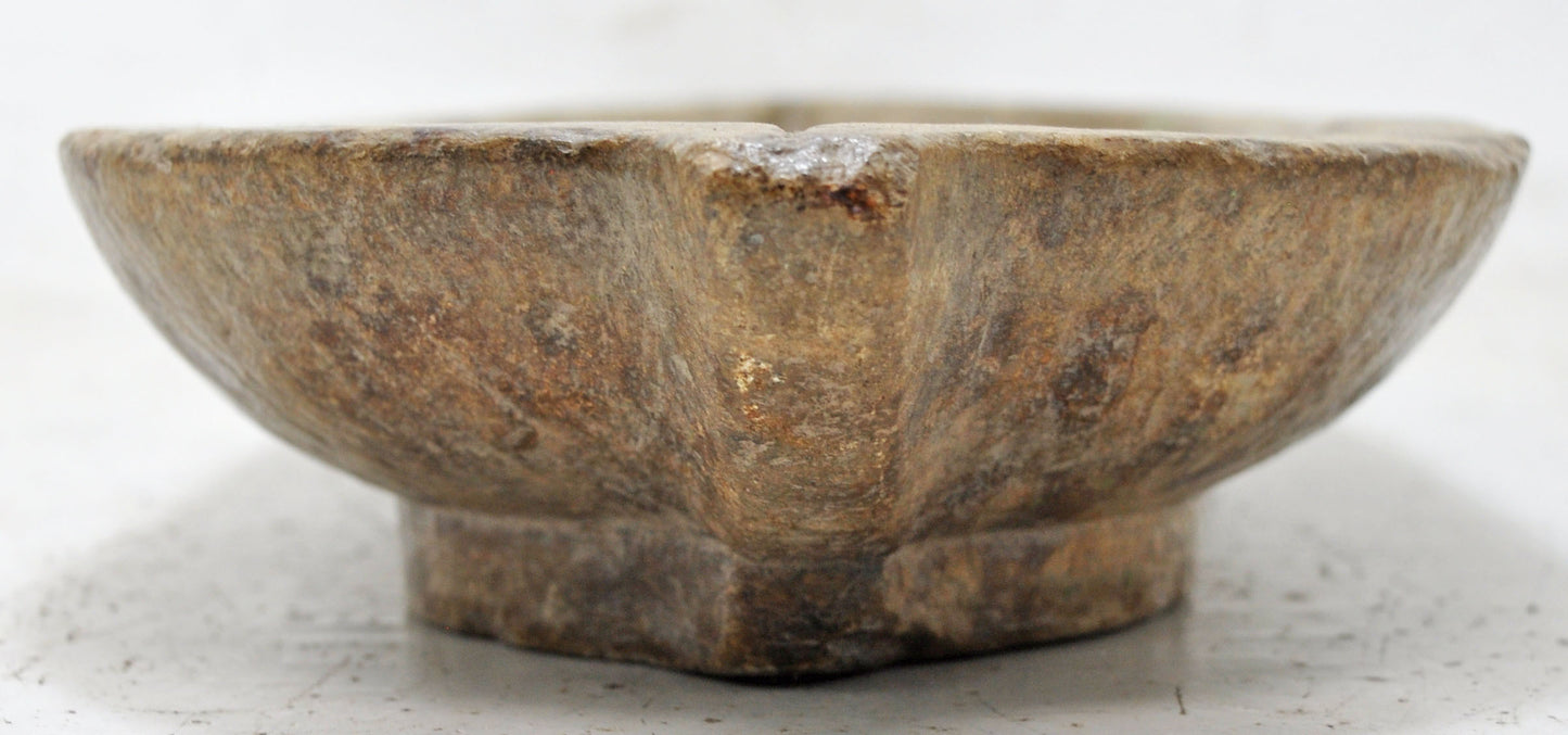 Antique Sand Stone Oval Kharal Bowl Original Old Hand Carved