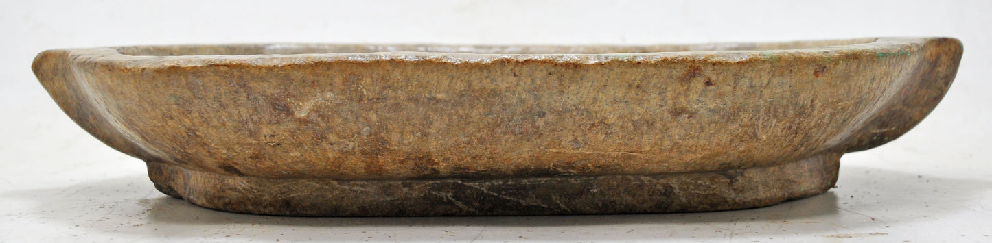 Antique Sand Stone Oval Kharal Bowl Original Old Hand Carved