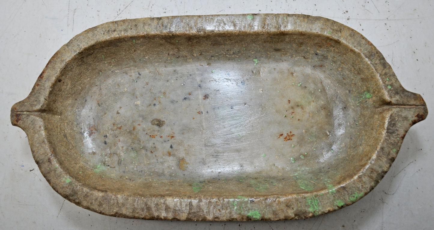 Antique Sand Stone Oval Kharal Bowl Original Old Hand Carved