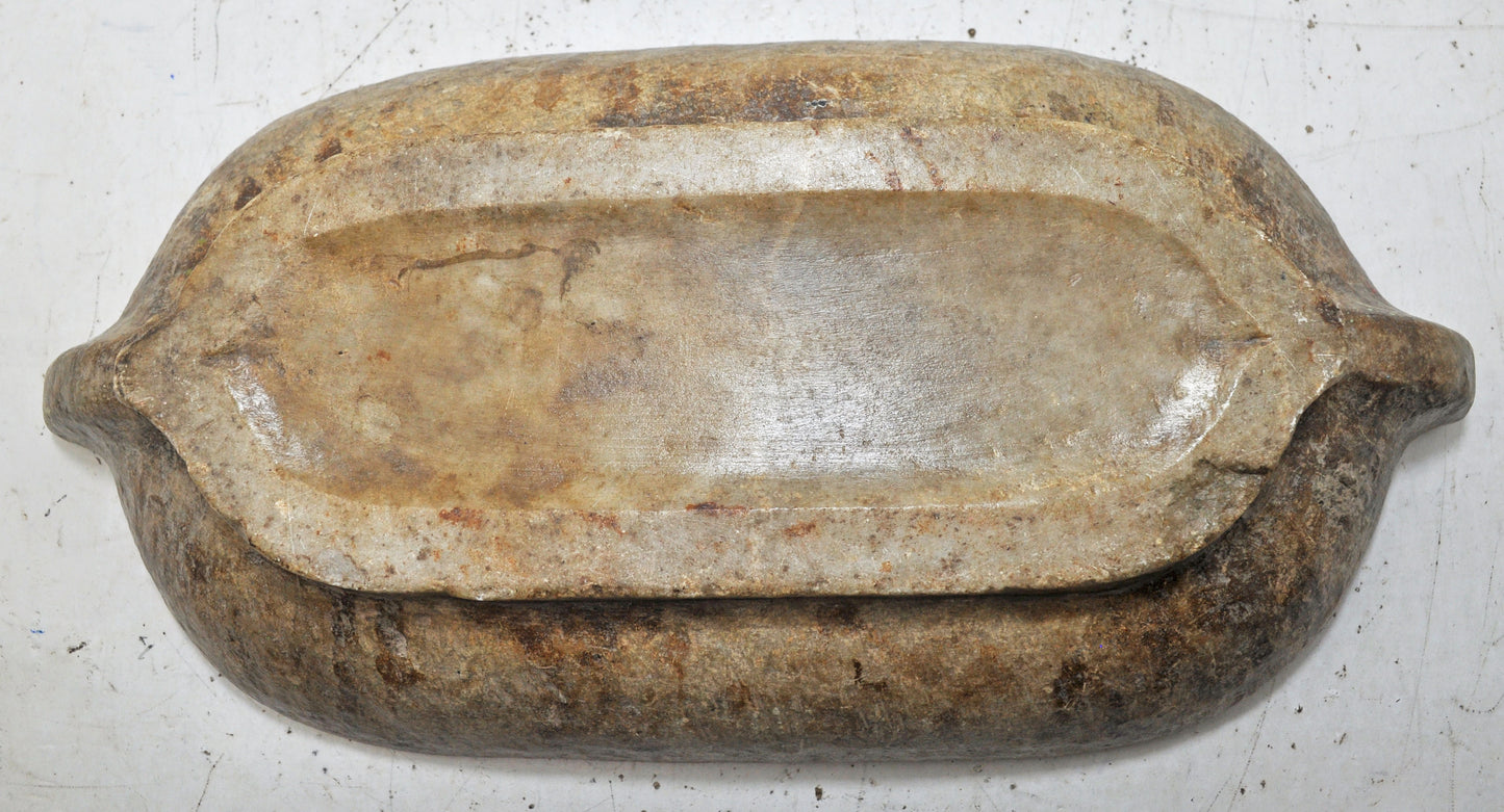 Antique Sand Stone Oval Kharal Bowl Original Old Hand Carved