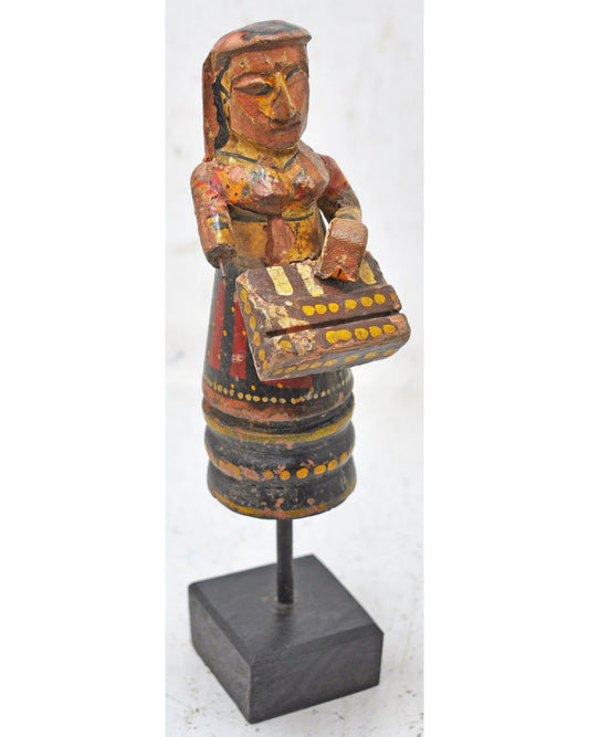 Antique Wooden Woman Figurine Orignal Old Hand Carved Painted