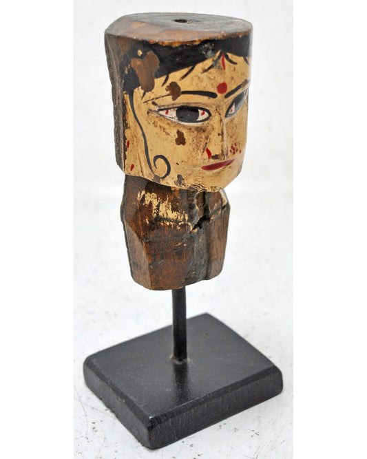 Vintage Wooden Puppet Head Bust Figurine Original Old Hand Carved Painted