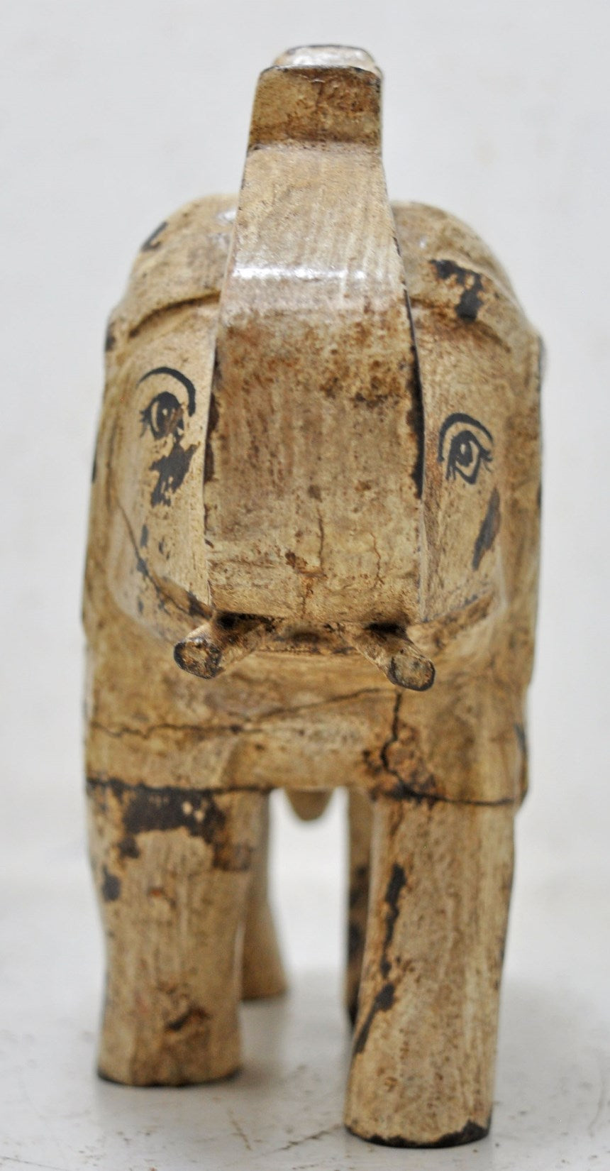 Vintage Wooden Elephant Figurine Original Old Hand Carved Painted