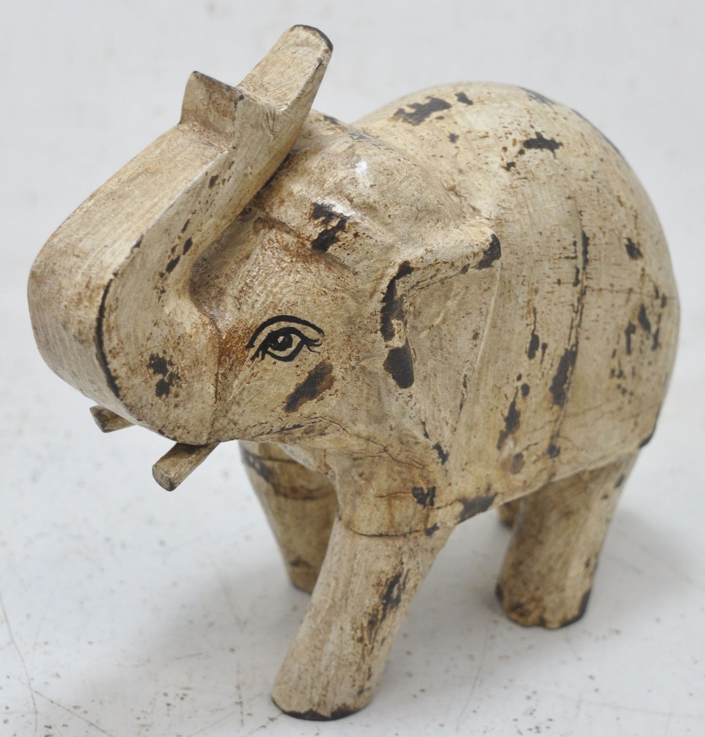 Vintage Wooden Elephant Figurine Original Old Hand Carved Painted