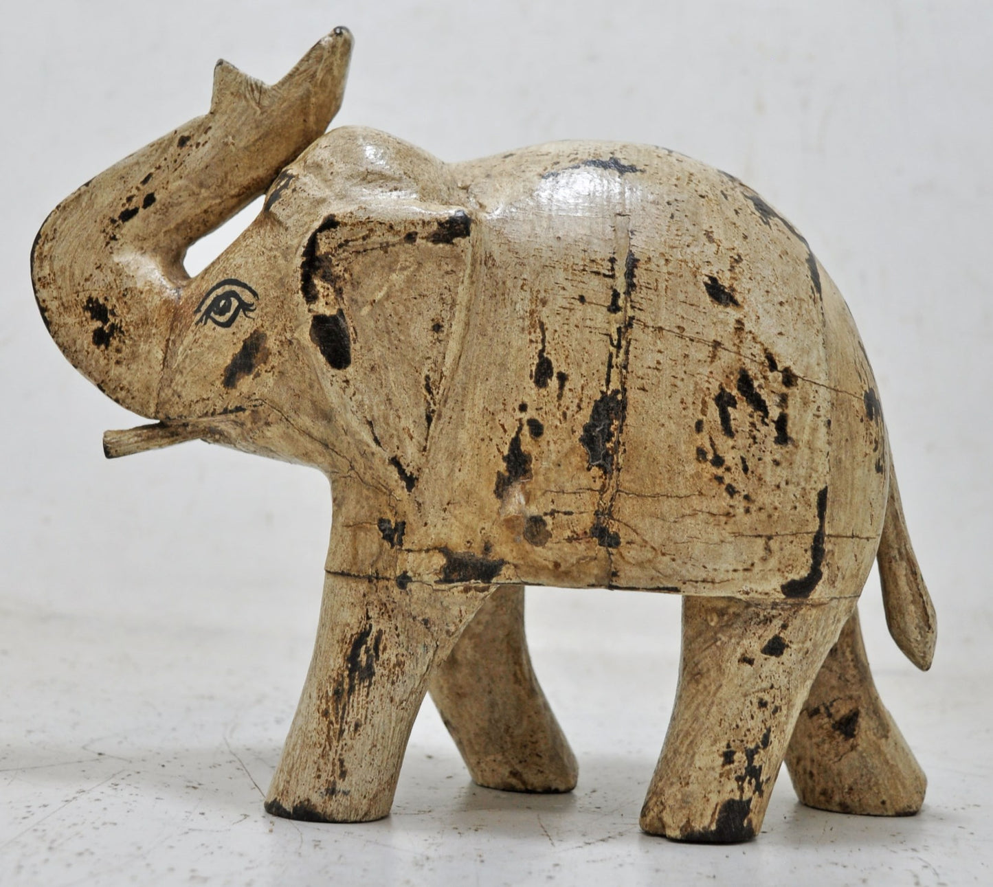 Vintage Wooden Elephant Figurine Original Old Hand Carved Painted