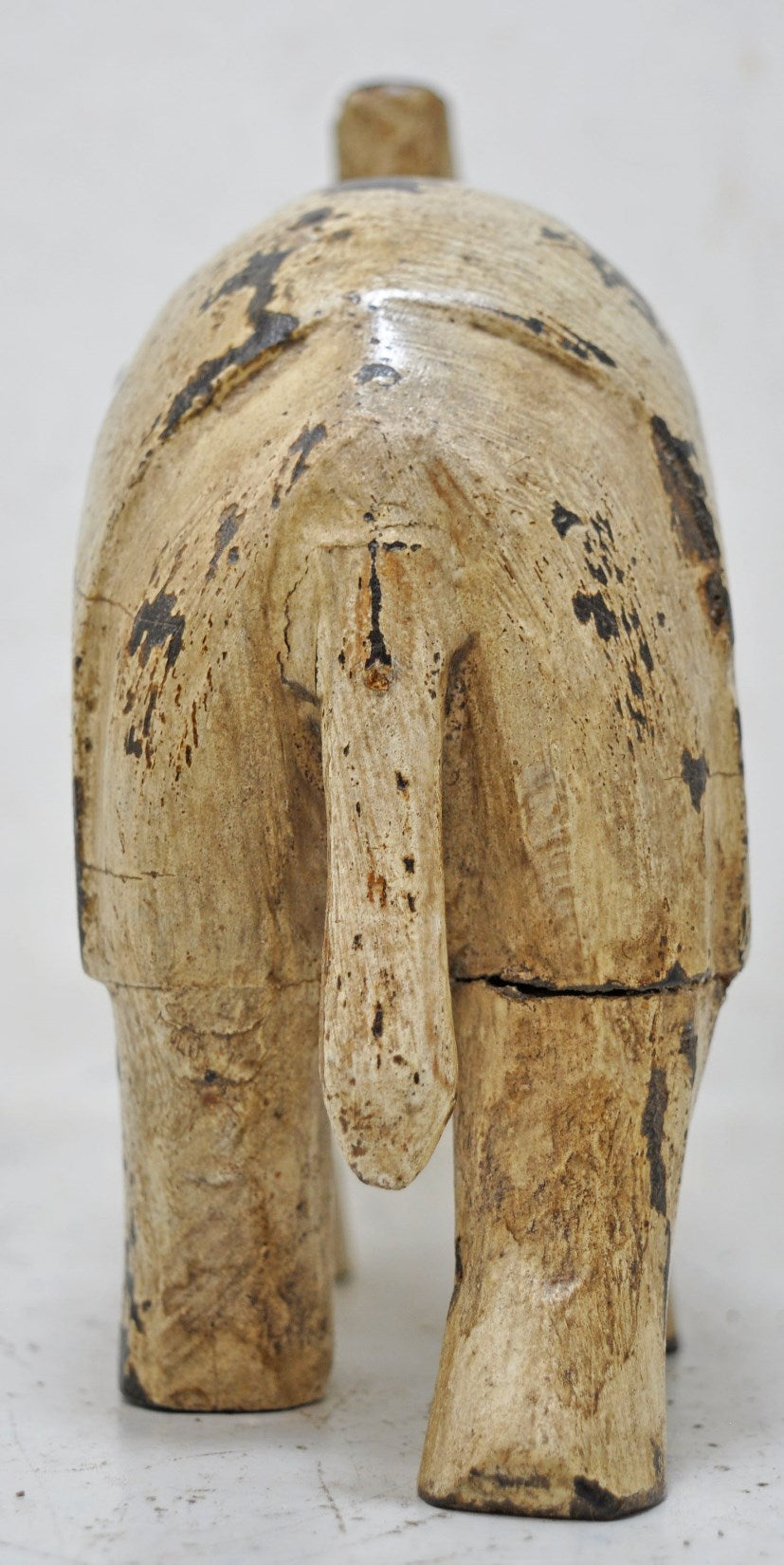 Vintage Wooden Elephant Figurine Original Old Hand Carved Painted