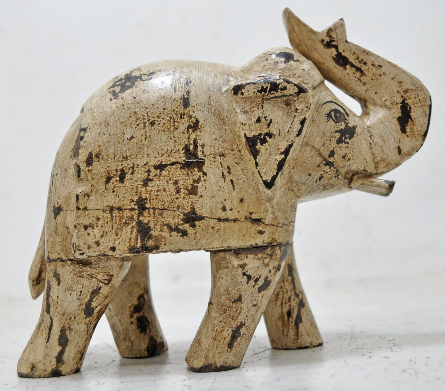 Vintage Wooden Elephant Figurine Original Old Hand Carved Painted