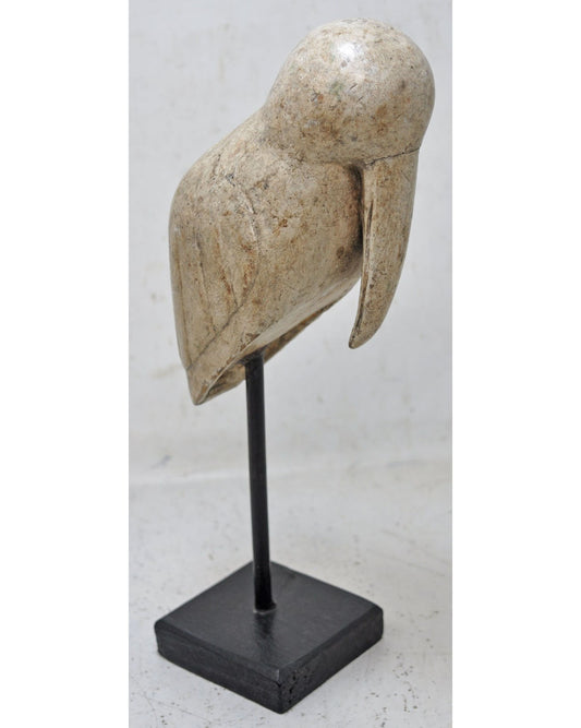 Vintage Wooden Bird Figurine on Stand Original Old Hand Carved Painted