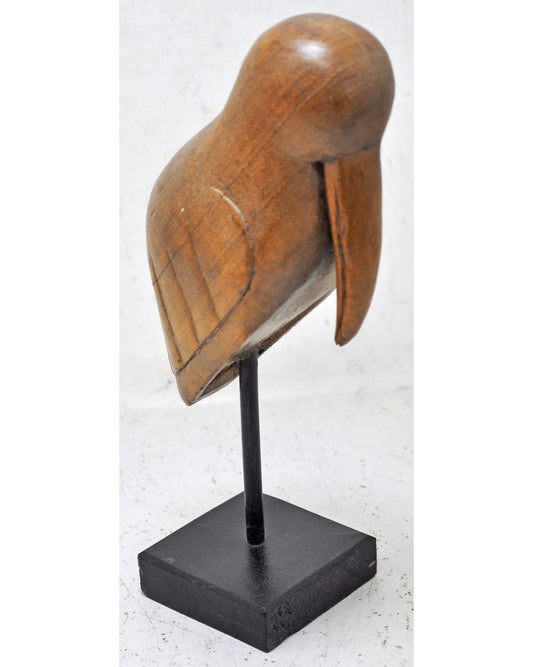 Vintage Wooden Bird Figurine on Stand Original Old Hand Carved
