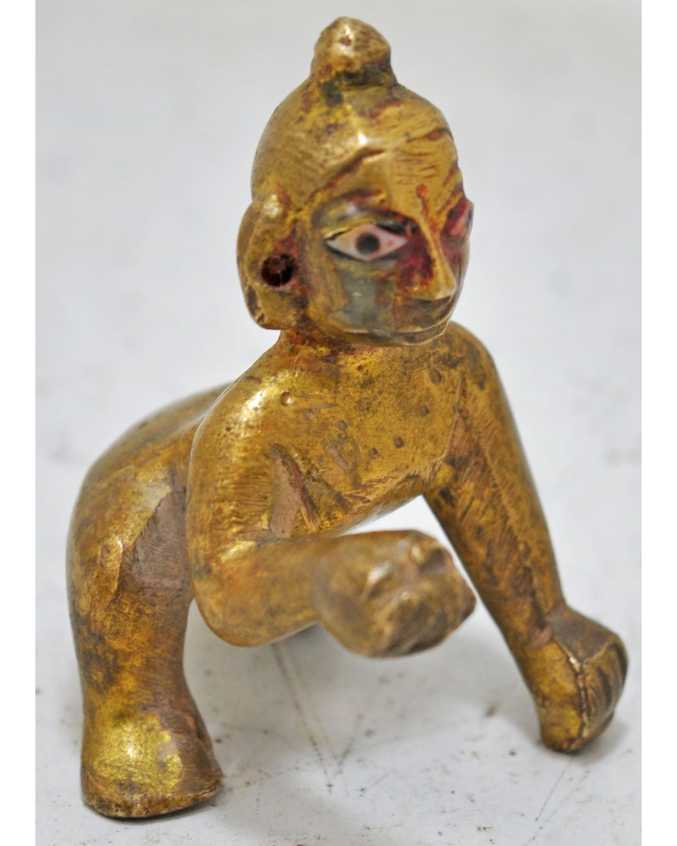 Antique Brass Baby God Krishna Idol Figurine Original Old Hand Crafted Engraved