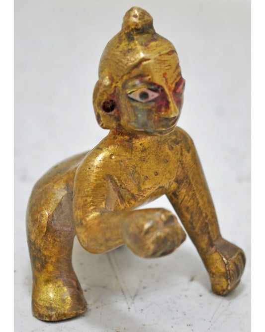 Antique Brass Baby God Krishna Idol Figurine Original Old Hand Crafted Engraved