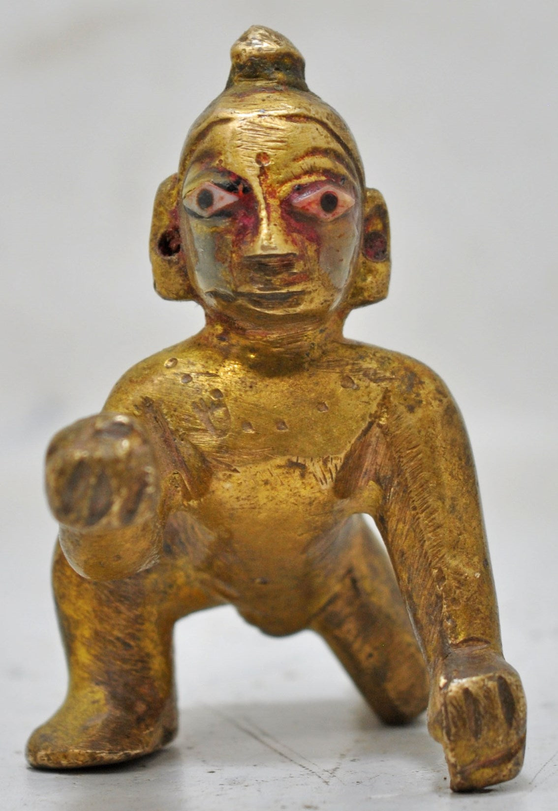 Antique Brass Baby God Krishna Idol Figurine Original Old Hand Crafted Engraved