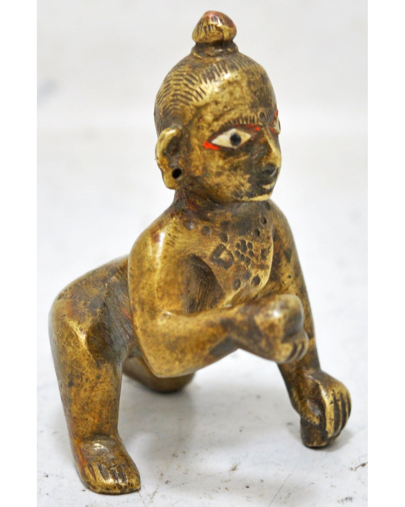 Antique Brass Baby God Krishna Idol Figurine Original Old Hand Crafted Engraved