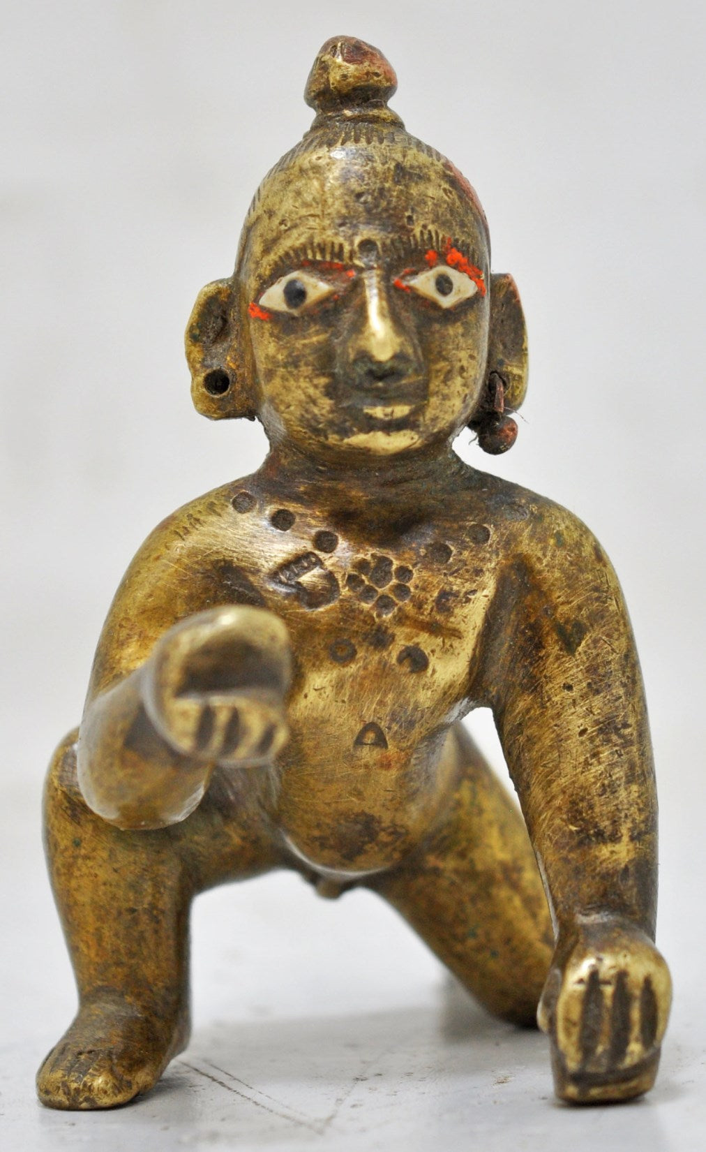 Antique Brass Baby God Krishna Idol Figurine Original Old Hand Crafted Engraved