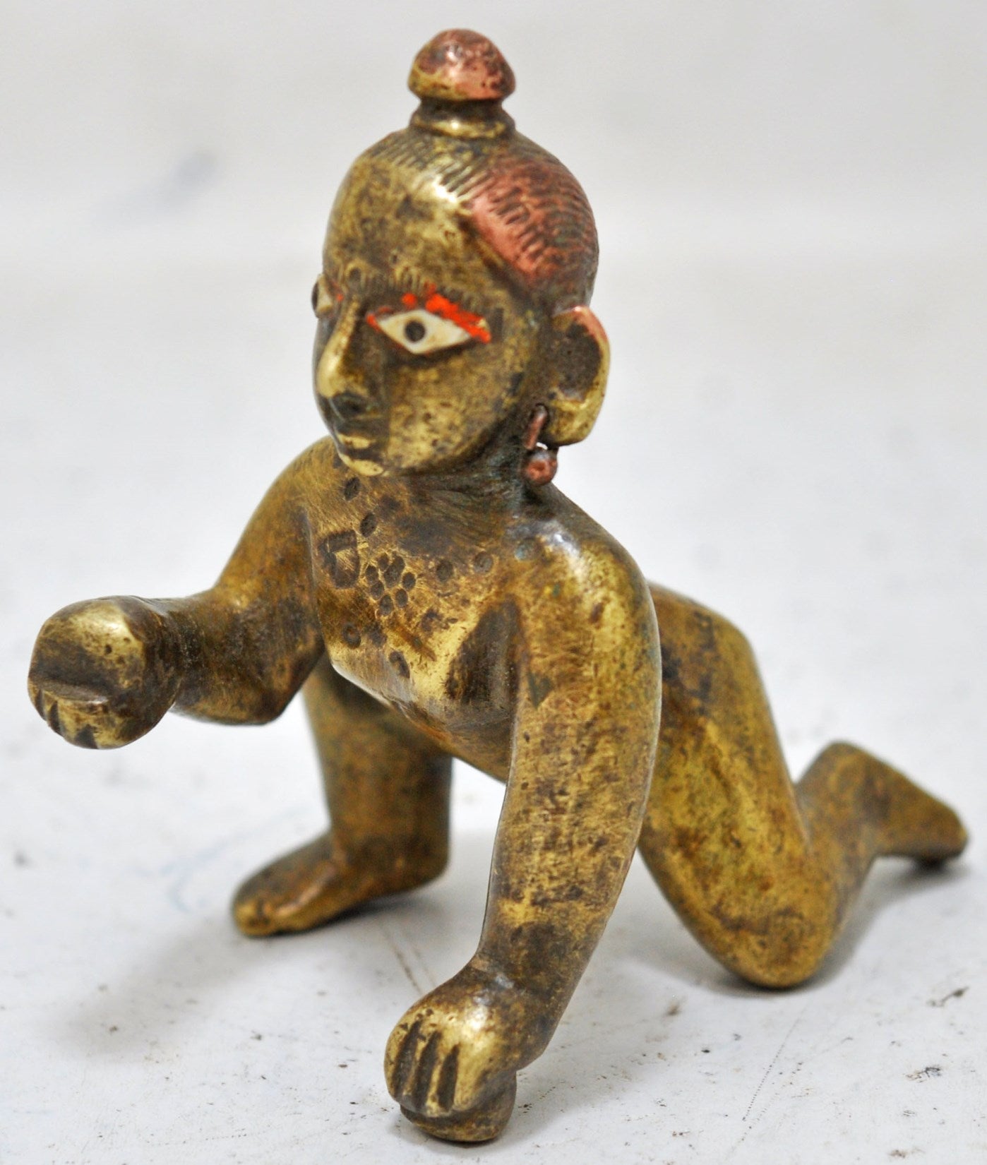 Antique Brass Baby God Krishna Idol Figurine Original Old Hand Crafted Engraved