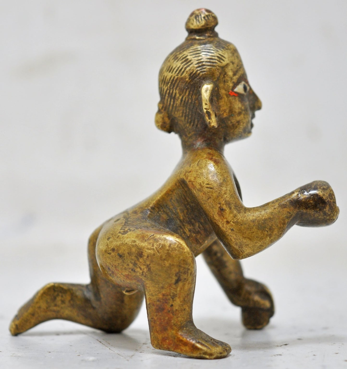 Antique Brass Baby God Krishna Idol Figurine Original Old Hand Crafted Engraved