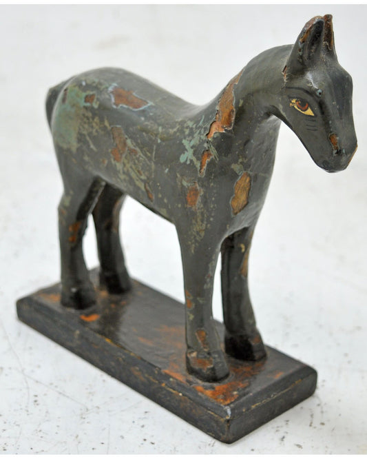 Vintage Wooden Standing Horse Figurine Original Old Hand Carved