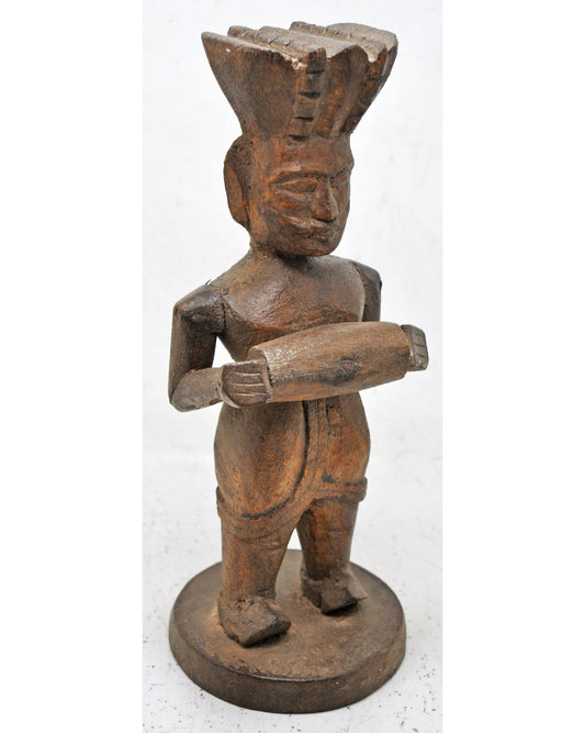 Antique Wooden Large Size Musician Man Figurine Original Old Fine Hand Carved