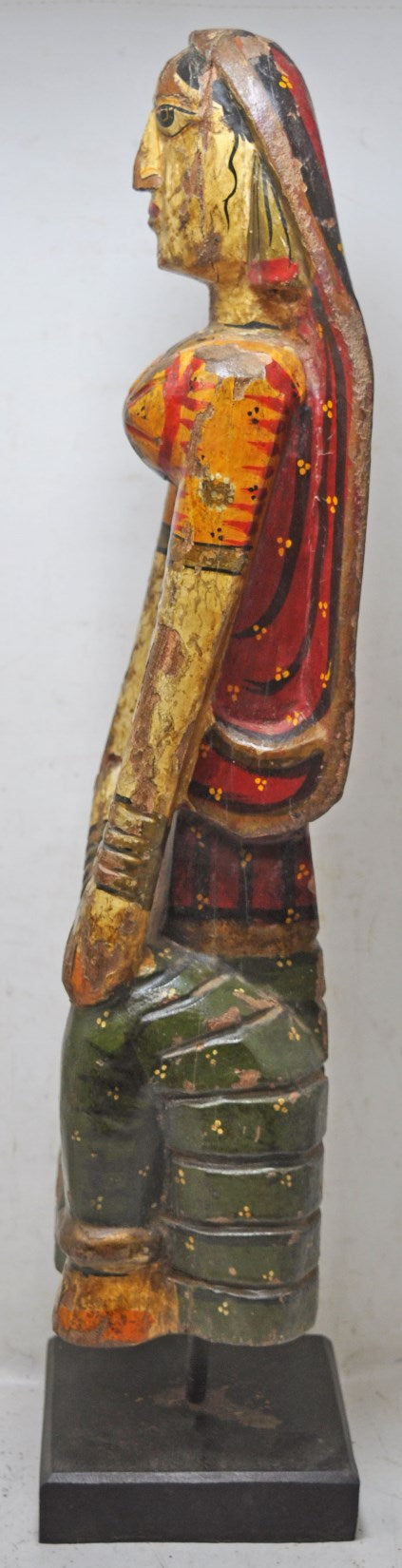 Antique Wooden Large Size Tall Woman Lady Figurine Original Old Fine Painted Carved