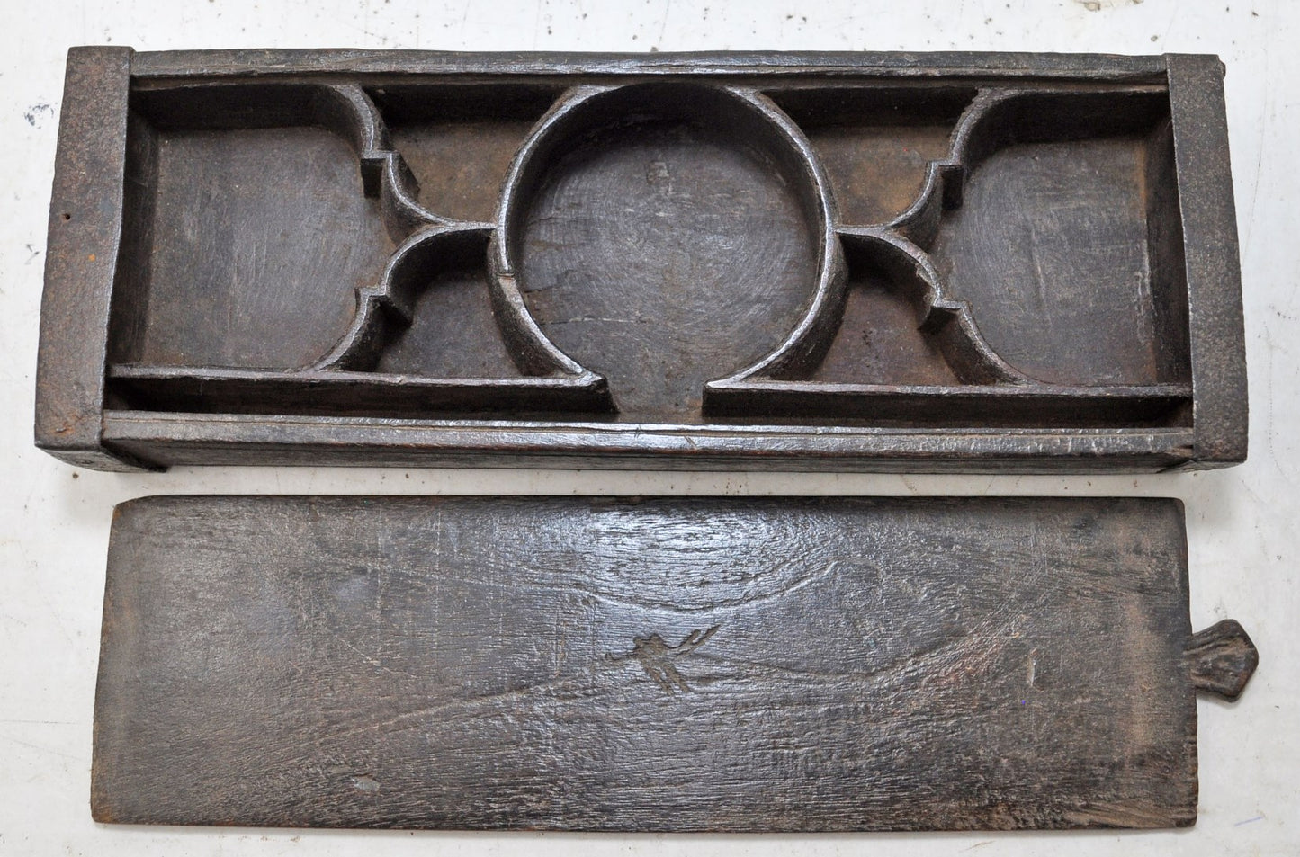 Antique Wooden Measuring Scale Storage Box Original Old Hand Carved