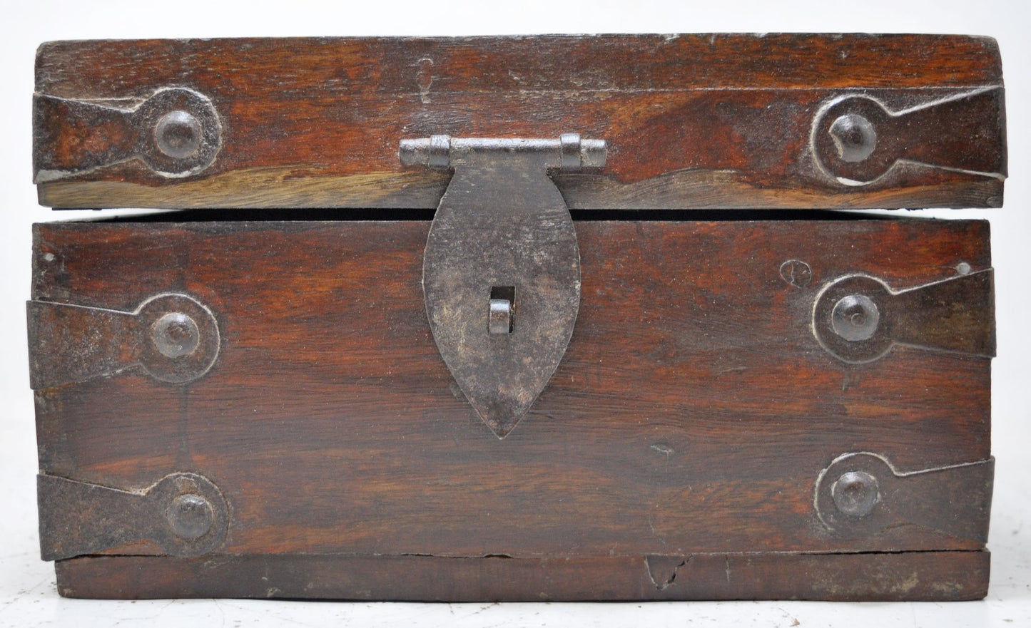 Vintage Wooden Square Storage Box Original Old Hand Crafted Metal Fitted