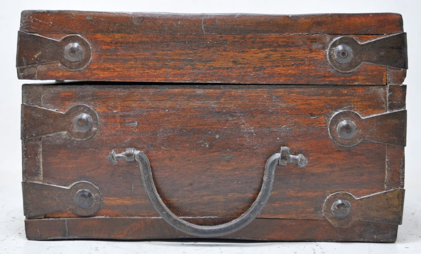 Vintage Wooden Square Storage Box Original Old Hand Crafted Metal Fitted
