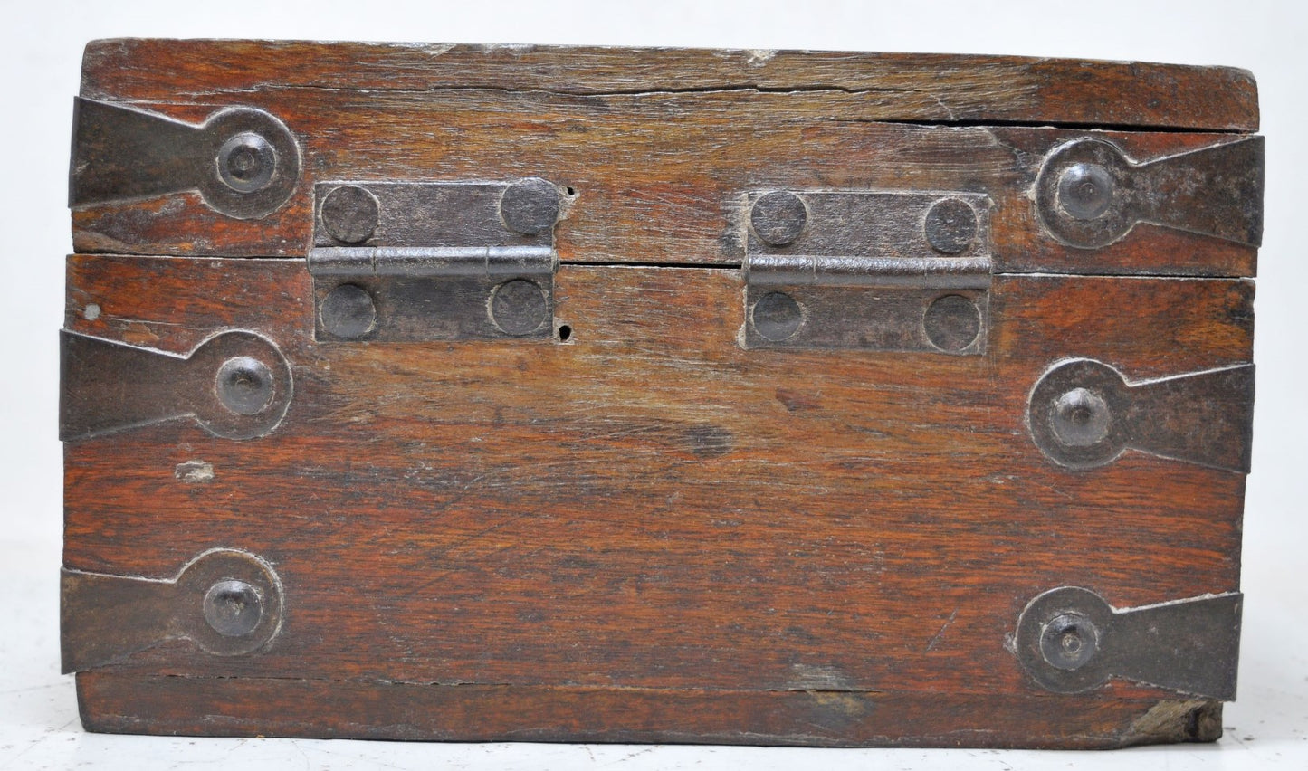 Vintage Wooden Square Storage Box Original Old Hand Crafted Metal Fitted