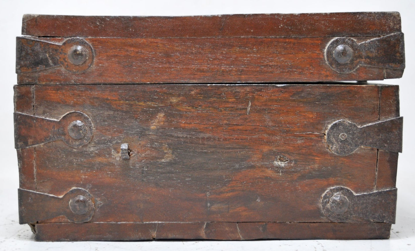 Vintage Wooden Square Storage Box Original Old Hand Crafted Metal Fitted