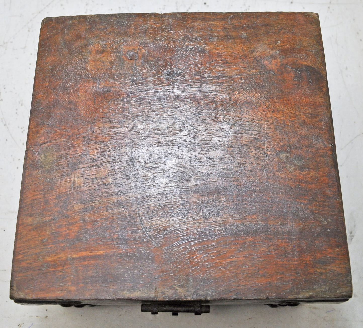 Vintage Wooden Square Storage Box Original Old Hand Crafted Metal Fitted
