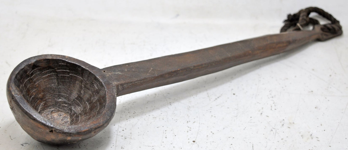 Antique Wooden Long Serving Spoon Original Old Hand Carved