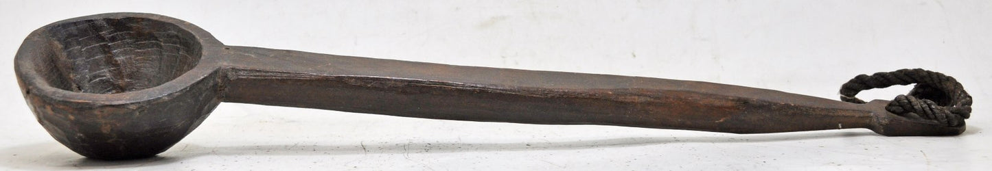 Antique Wooden Long Serving Spoon Original Old Hand Carved