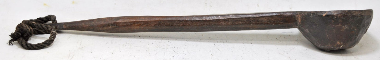 Antique Wooden Long Serving Spoon Original Old Hand Carved