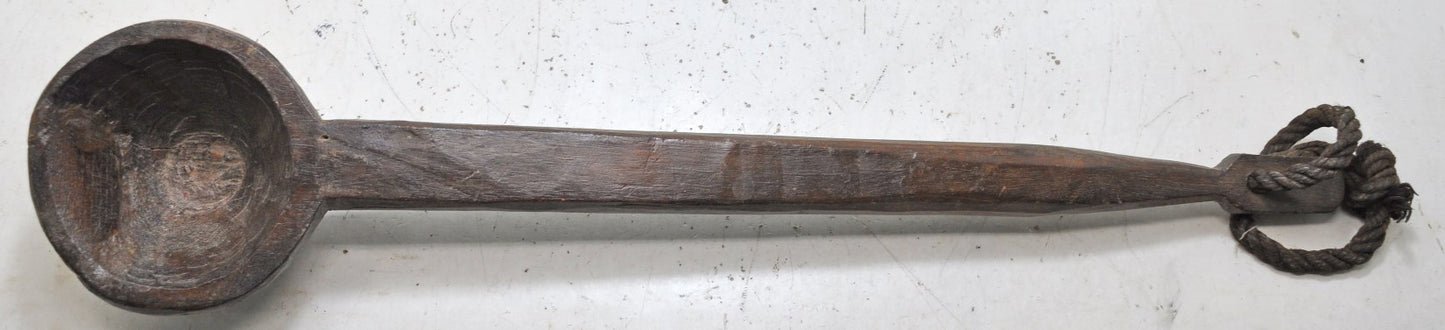 Antique Wooden Long Serving Spoon Original Old Hand Carved