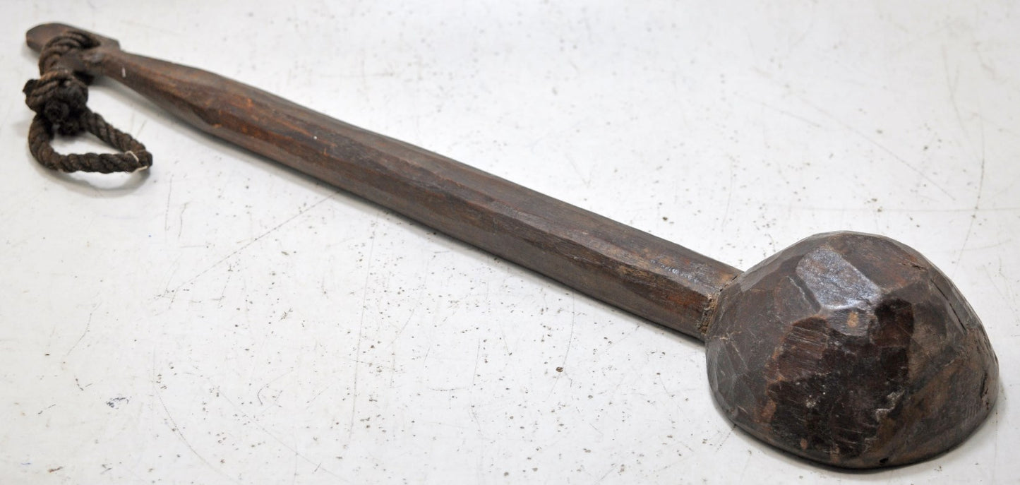 Antique Wooden Long Serving Spoon Original Old Hand Carved