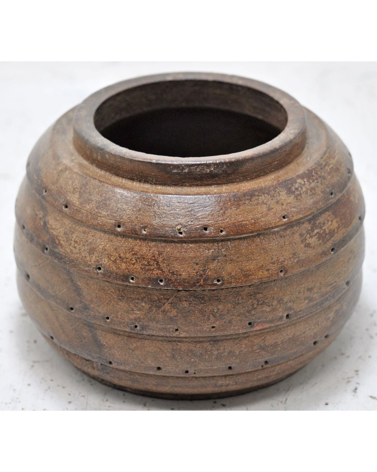 Antique Wooden Round Pot Original Old Hand Crafted