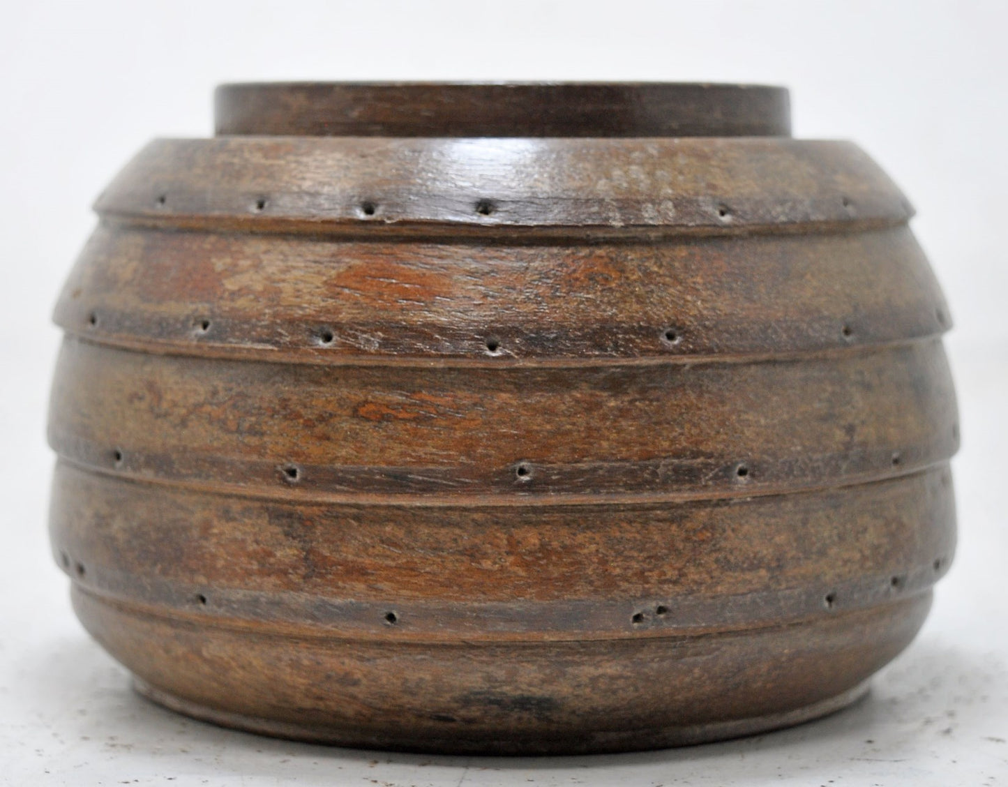 Antique Wooden Round Pot Original Old Hand Crafted