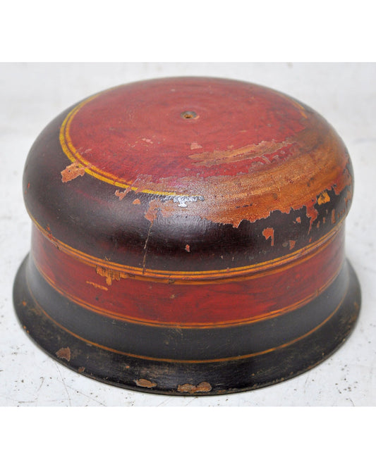 Antique Wooden Kum Kum Powder Tika Box Original Old Hand Carved Lacquer Painted