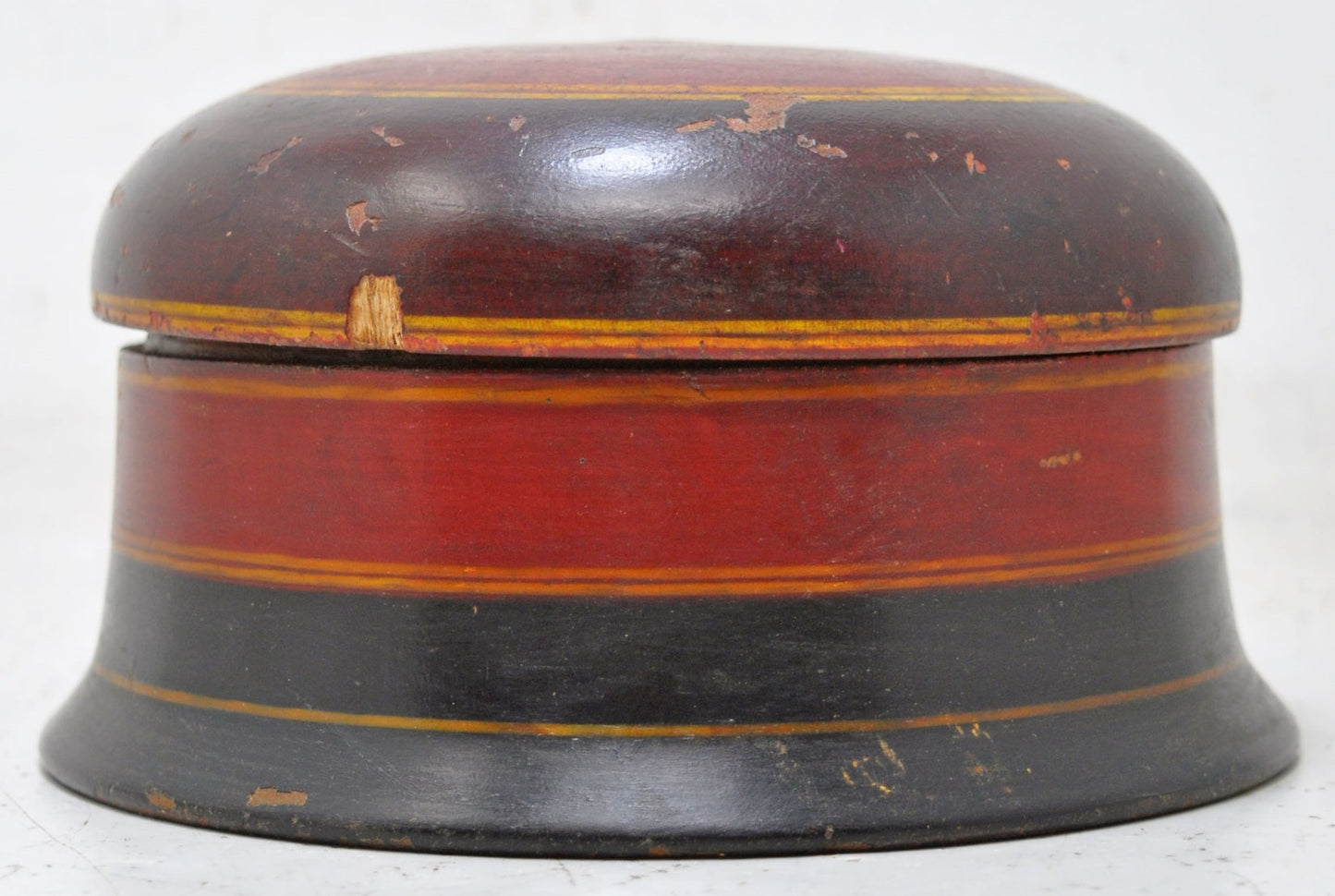 Antique Wooden Kum Kum Powder Tika Box Original Old Hand Carved Lacquer Painted