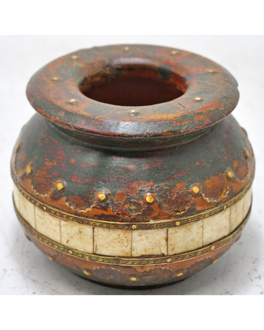 Vintage Wooden Round Water Drinking Lota Pot Original Old Hand Carved